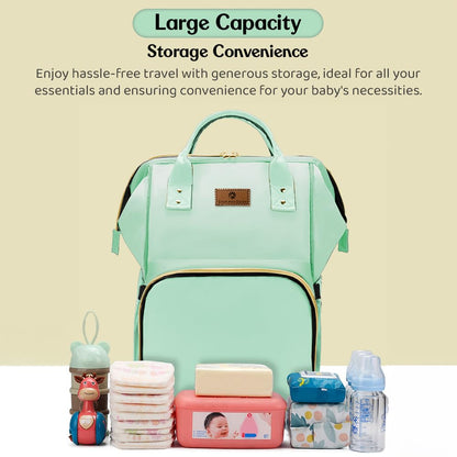 StarAndDaisy Diaper Bag for Mothers for Travel – 27L Lightweight Waterproof Leatherite Diaper Bag/Baby Bag for Mother Travel with 15 Multi-Purpose Pockets & Quick Access Diaper Pocket - Green