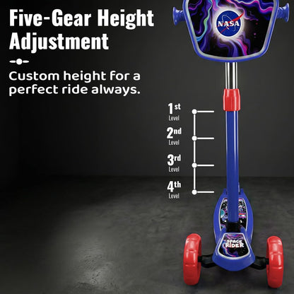 StarAndDaisy X NASA Kick Scooter for Kids 3+ Years, Foldable Skate Scooter for Children Girls & Boys with Multi-Level Height Adjustment, LED Wheels & Brakes -(Officially Licensed) (Red-Blue)