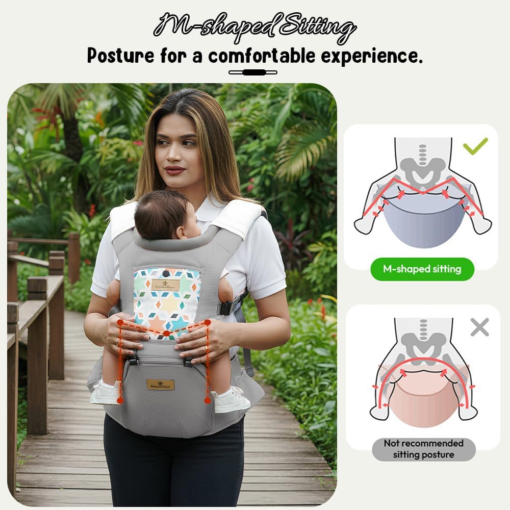 StarAndDaisy 4-in-1 Baby Carrier for 0 to 3 Year Baby/Kangaroo Bag with Comfortable Soft Hip Seat/Baby Carrier - 4 Carrying Positions with 2 Storage Pockets - Blue (4-in-1 Light Grey)