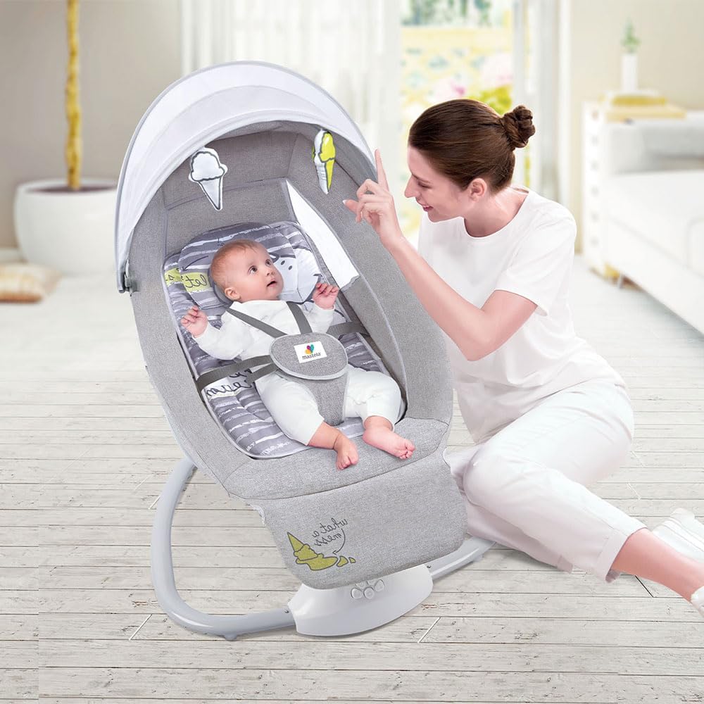 StarAndDaisy X Mastela 3 in 1 Swing Rocker Automatic for New Born Baby 0 to 18 Month Girl & Boy with 4- Swing Modes, Multi Backrest Adjustment - Ice Cream