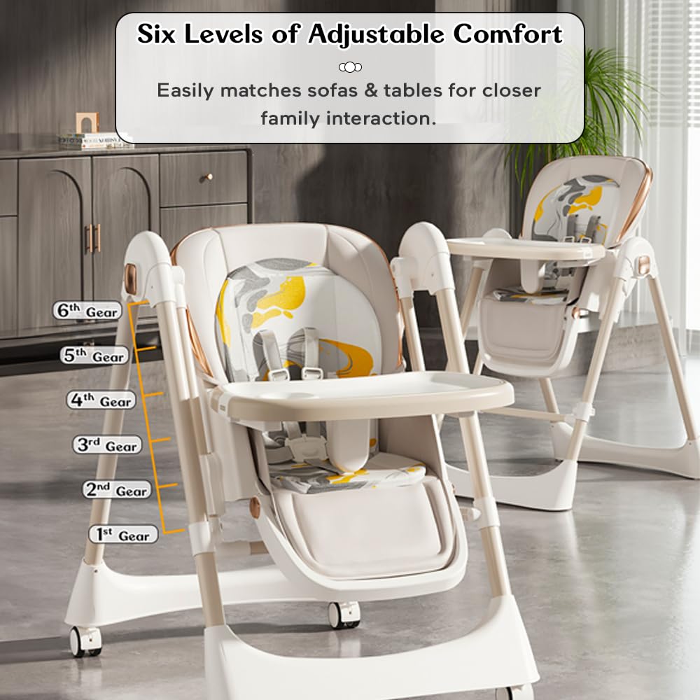 StarAndDaisy Galaxy 2 in1 Rocking Baby High Chair for Boys and Girls Dining Chair 4 Level Reclining Position, Adjustable Height, Locking Wheels, 5 Point Safety Belt (White)
