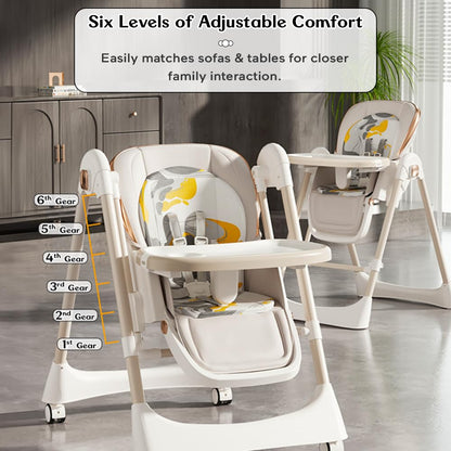 StarAndDaisy Galaxy 2 in1 Rocking Baby High Chair for Boys and Girls Dining Chair 4 Level Reclining Position, Adjustable Height, Locking Wheels, 5 Point Safety Belt (White)