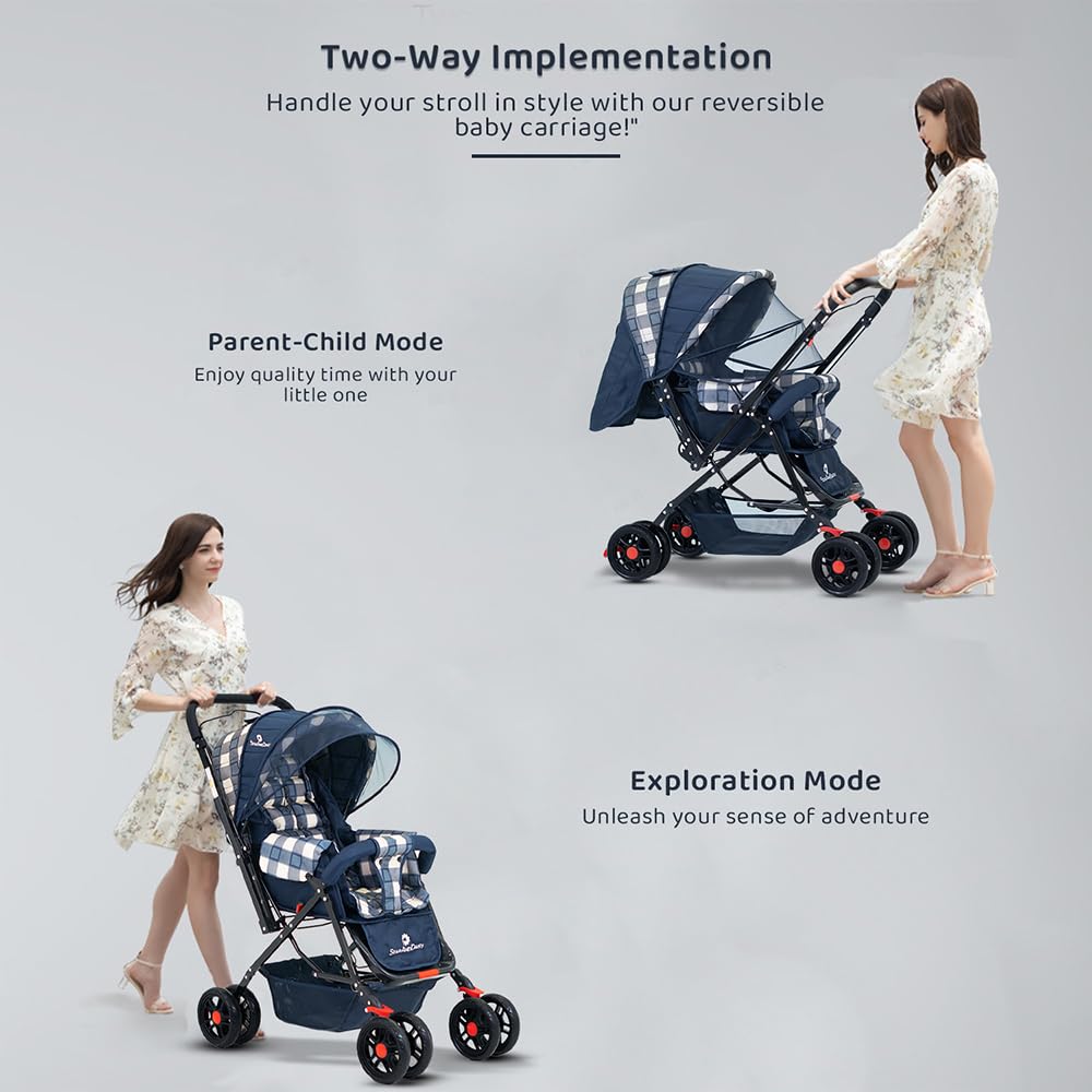 StarAndDaisy Baby Stroller for 0–3 Years, Foldable Baby Stroller/Pram with Mosquito Net, Large Storage Basket, 5 Point Safety Harness