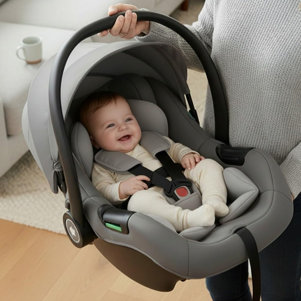 StarAndDaisy 2-in-1 Carry Cot for Newborn Baby/car seat with Adjustable Handle, 3-Point Safety Belt & Removable Canopy/Portable Baby Cot/Baby/Infant Car Seat for 0–2 Years - Grey