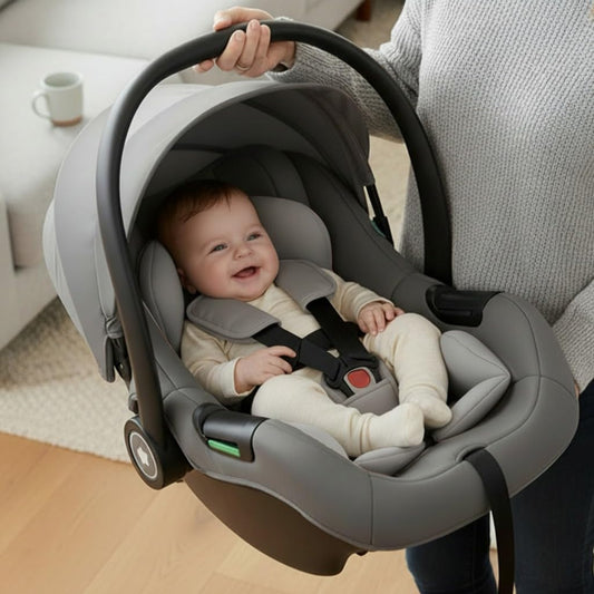 StarAndDaisy 2-in-1 Carry Cot for Newborn Baby/car seat with Adjustable Handle, 3-Point Safety Belt & Removable Canopy/Portable Baby Cot/Baby/Infant Car Seat for 0–2 Years - Grey