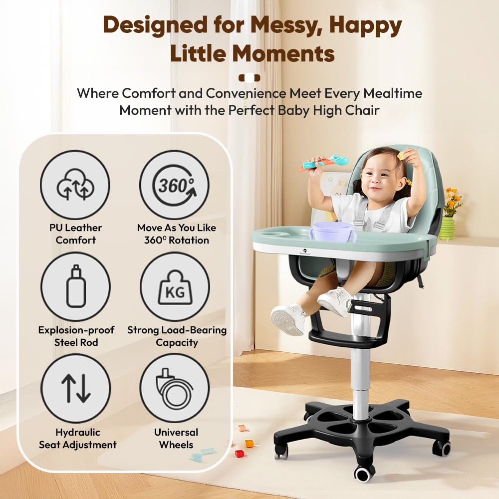 StarAndDaisy Little Nest Baby High Chair/Study Chair/Multifunctions Baby Chair for 6 Months to 6 Years Girls & Boys, Height Adjustable, Detachable Tray & One-Hand Adjustable - Blue