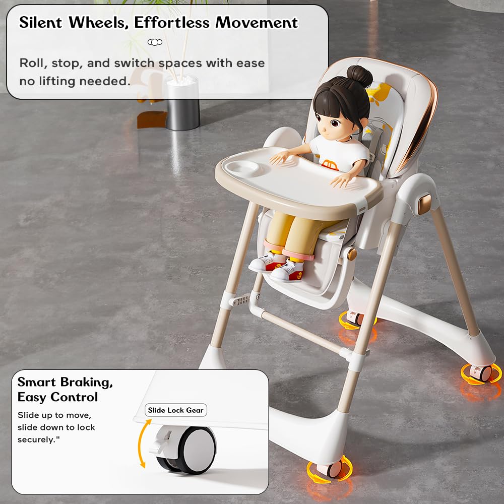 StarAndDaisy Galaxy 2 in1 Rocking Baby High Chair for Boys and Girls Dining Chair 4 Level Reclining Position, Adjustable Height, Locking Wheels, 5 Point Safety Belt (White)