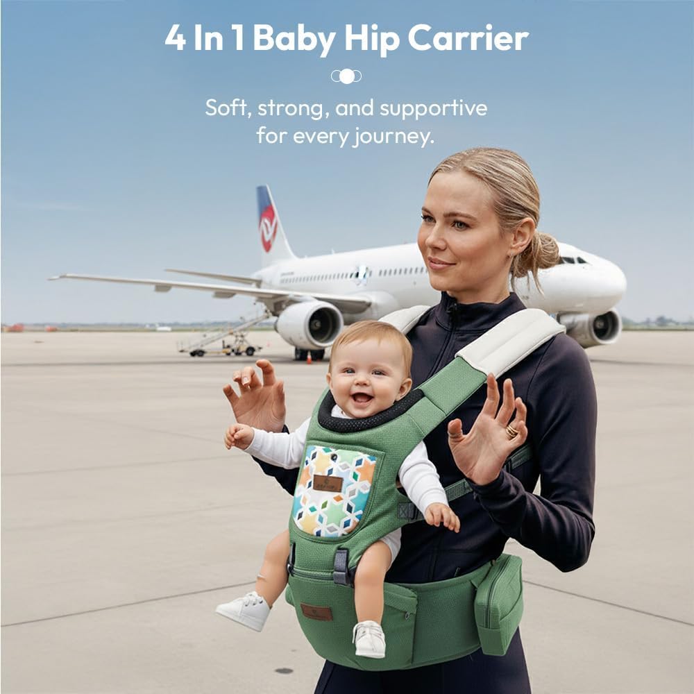 StarAndDaisy 4-in-1 Baby Carrier for 0 to 3 Year Baby/Kangaroo Bag with Comfortable Soft Hip Seat/Baby Carrier - 4 Carrying Positions, 2 Storage Pockets (Green)