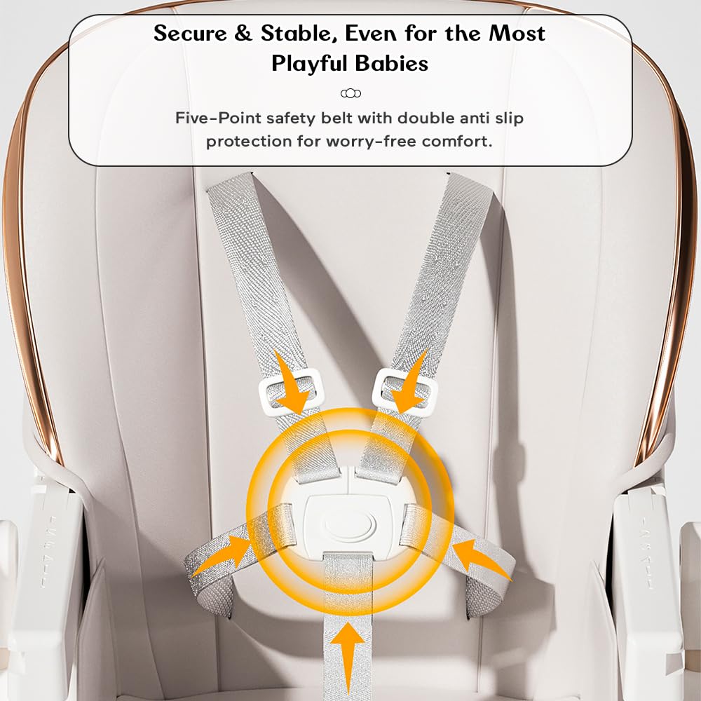 StarAndDaisy Galaxy 2 in1 Rocking Baby High Chair for Boys and Girls Dining Chair 4 Level Reclining Position, Adjustable Height, Locking Wheels, 5 Point Safety Belt (White)