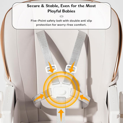 StarAndDaisy Galaxy 2 in1 Rocking Baby High Chair for Boys and Girls Dining Chair 4 Level Reclining Position, Adjustable Height, Locking Wheels, 5 Point Safety Belt (White)