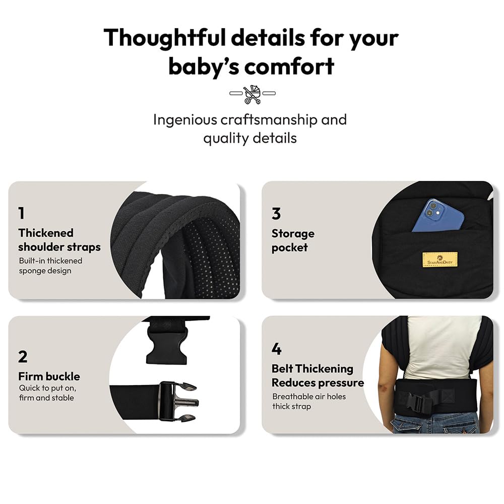 StarAndDaisy 4-in-1 Baby Carrier for 0 to 3 Year Baby/Kangaroo Bag with Comfortable Soft Hip Seat/Baby Carrier - 4 Carrying Positions with 2 Storage Pockets - Blue (Black)