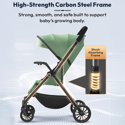 StarAndDaisy Stroller for Baby Boy Girl 0 to 5 Years/Foldable Baby Stroller Light Weight with Multi-Level Seat Recline, 5 Point Safety Belt, Pram for Kids-Green