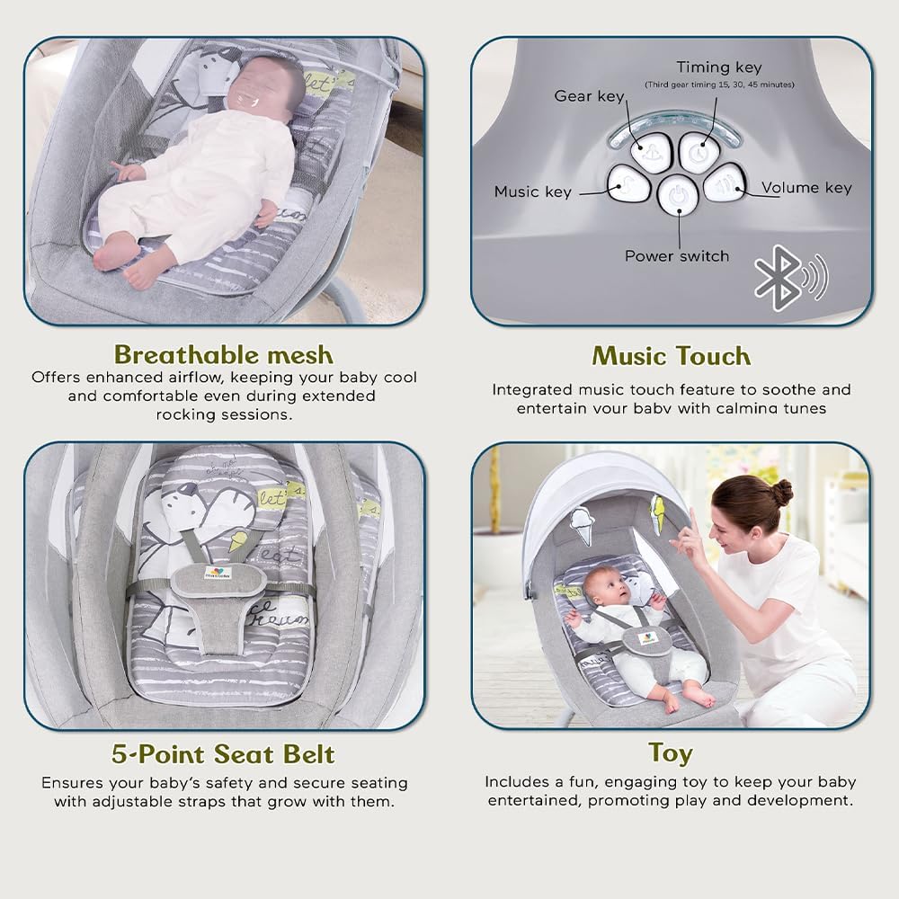 StarAndDaisy X Mastela 3 in 1 Swing Rocker Automatic for New Born Baby 0 to 18 Month Girl & Boy with 4- Swing Modes, Multi Backrest Adjustment - Ice Cream