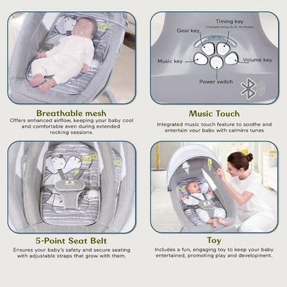 StarAndDaisy X Mastela 3 in 1 Swing Rocker Automatic for New Born Baby 0 to 18 Month Girl & Boy with 4- Swing Modes, Multi Backrest Adjustment - Ice Cream