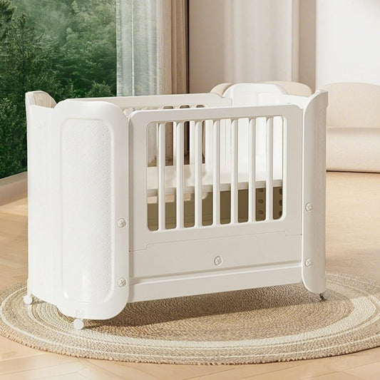 StarAndDaisy Baby Cot with Wheels / 100KG Heavy Duty PP Baby Crib/Waterproof & Termite Resistant/BPA-Free Newborn Baby Bed/Portable Infant Sleeping Cot -White