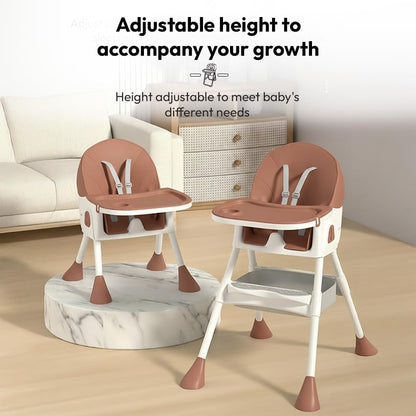 StarAndDaisy High Chair for Baby 6 Months to 5 Years/Adjustable Height Feeding Chair with 4 Reclining Seat Positions, Double Food Tray, Foldable Design & Wheels/High Chair for Baby - Coffee