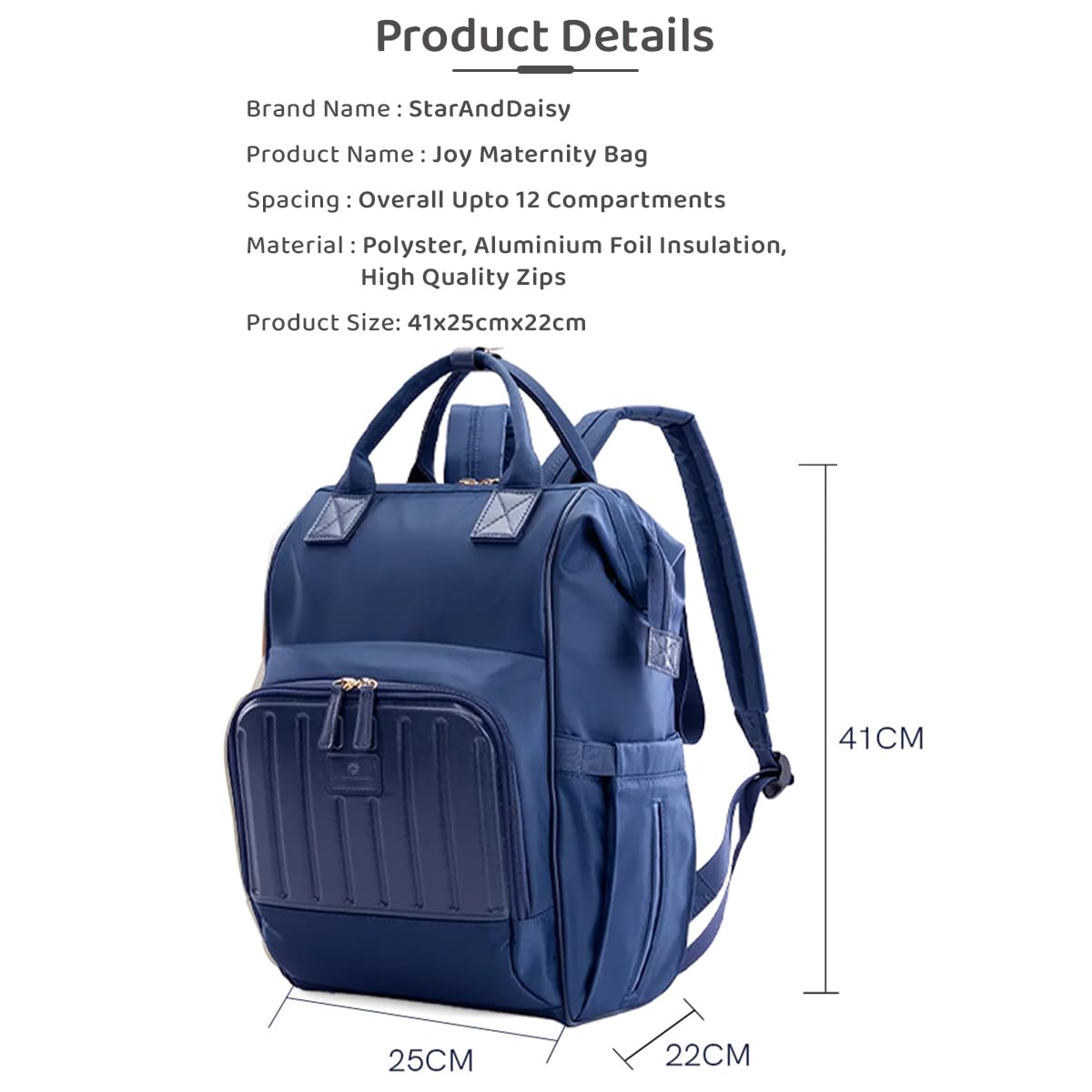StarAndDaisy Diaper Bag for Baby/bags for mothers carry/Women carry Maternity Bag with Bottle Holder, Multi Compartments with Pockets, Waterproof, Travel Friendly, Lightweight (Joy Blue)