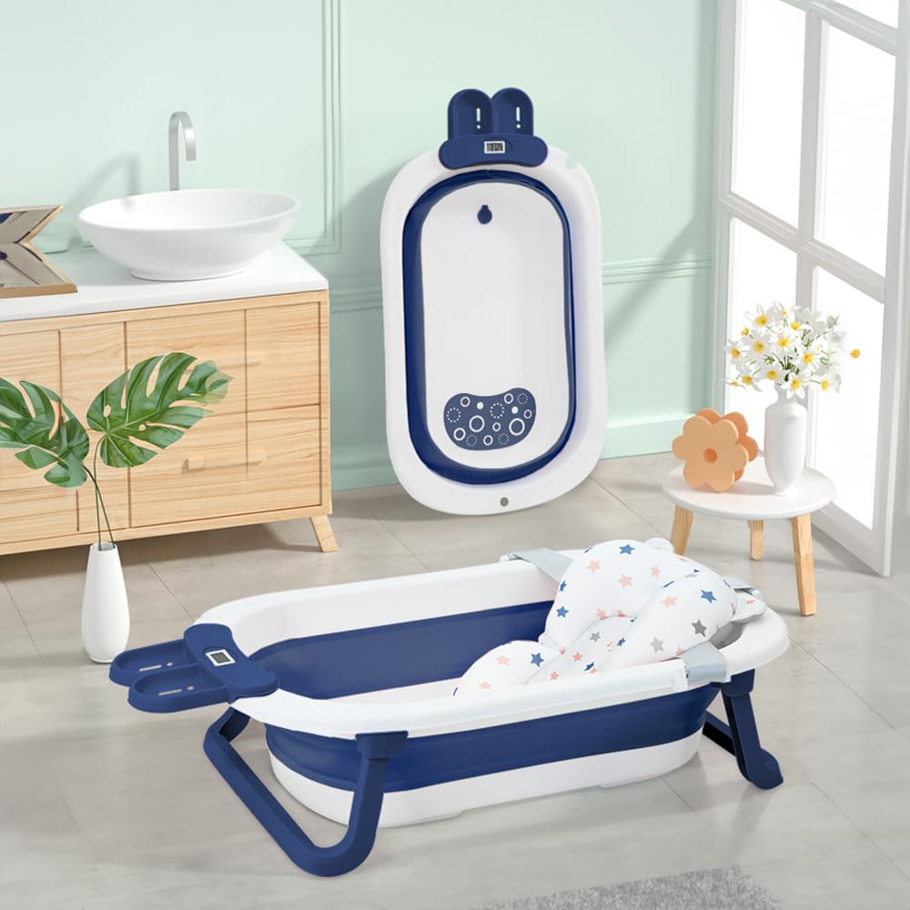 StarAndDaisy Baby Bath Tub for 0 to 5 Years/Folding Large Baby Bathtub with Temperature Meter/Safe & Comfortable Bathing tub for Kids