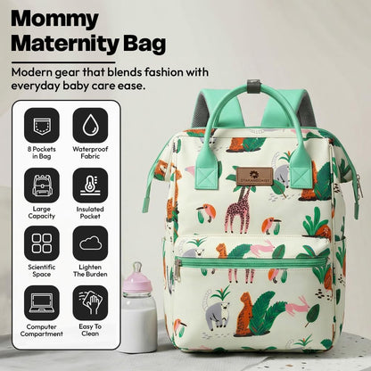 StarAndDaisy Baby Diaper Bag for Mother Travel/Diaper Bags for Mother for Travel with Laptop Pocket, Multi Compartments, Insulated Bottle Pockets, Waterproof, Ultra soft fabric - Green