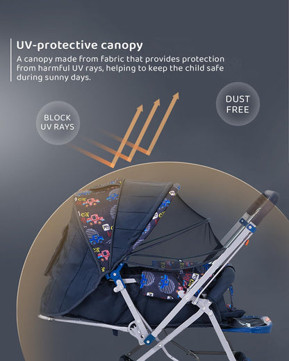 StarAndDaisy Sunrise Baby Stroller for 0-5 Years - Lightweight Foldable Pram with 3-Point Safety Harness, Adjustable Backrest, 360° Swivel Wheel, Reversible Handlebar, Extended Mosquito Net (Beta)