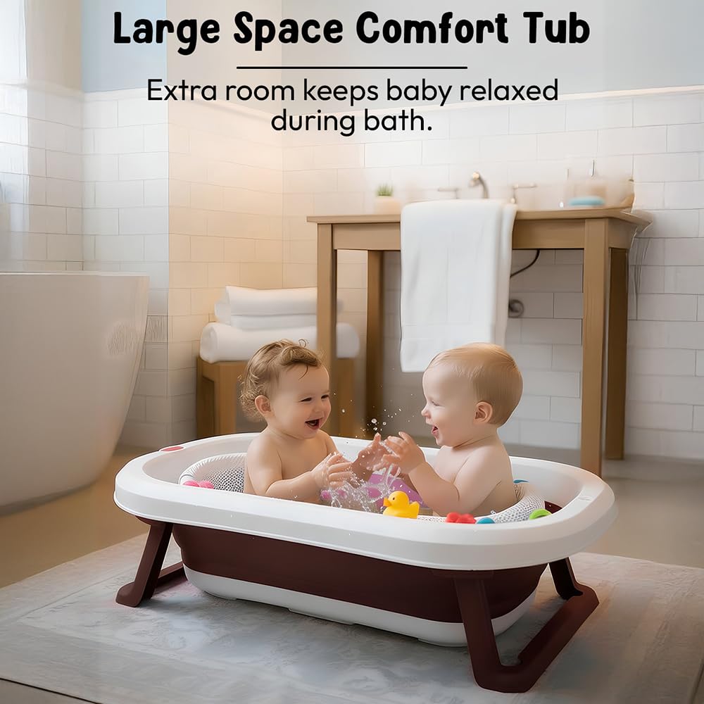 StarAndDaisy Bath Tub for Baby 0-3 Years/Foldable Bath tub for Kids with Cushion, Space Saving Design, Newborn Baby Folding Bathing Tub Girls & Boys, Easy to Store -Green Pink