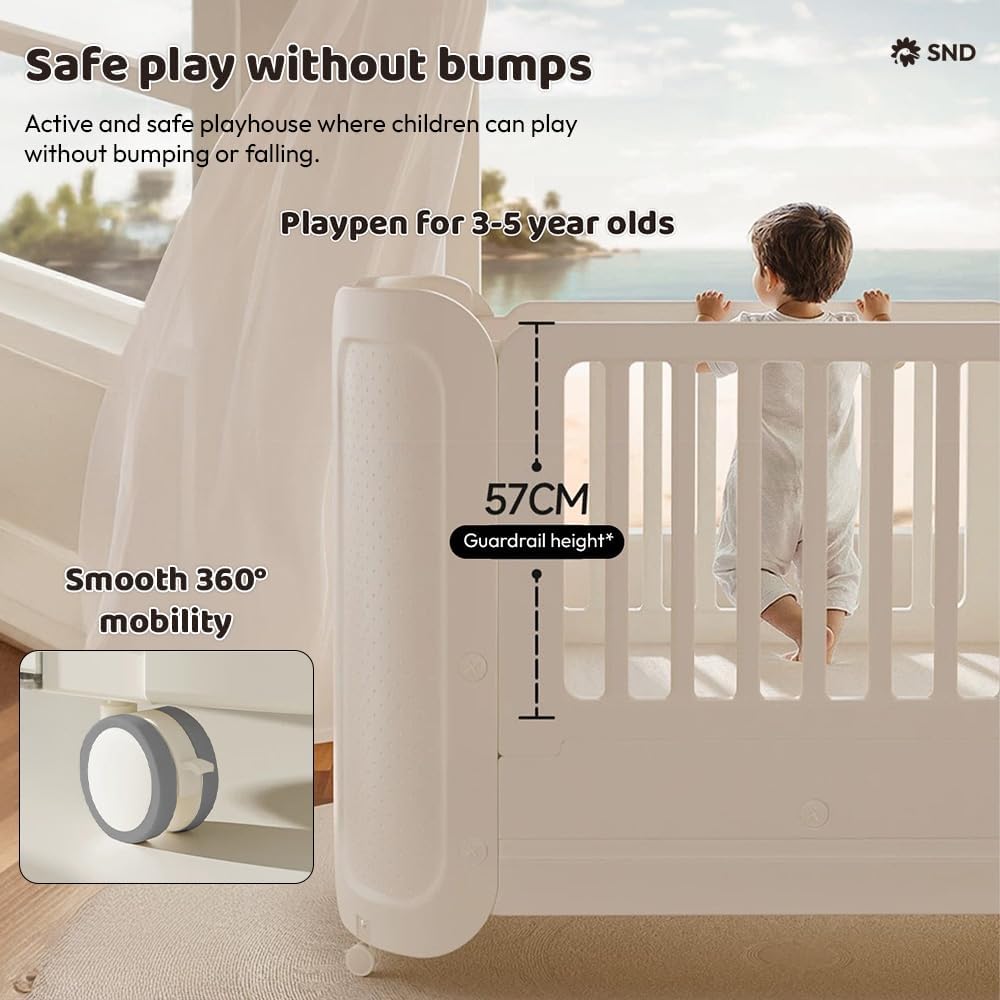 StarAndDaisy Baby Cot with Wheels / 100KG Heavy Duty PP Baby Crib/Waterproof & Termite Resistant/BPA-Free Newborn Baby Bed/Portable Infant Sleeping Cot -White