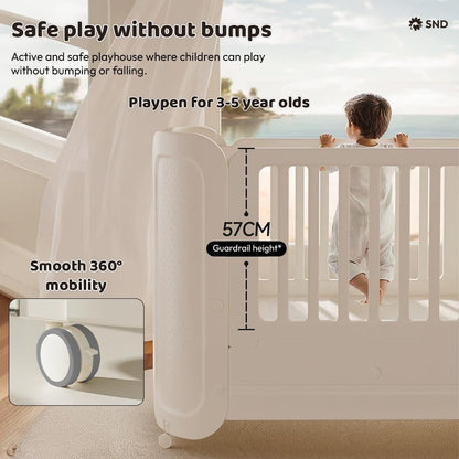 StarAndDaisy Baby Cot with Wheels / 100KG Heavy Duty PP Baby Crib/Waterproof & Termite Resistant/BPA-Free Newborn Baby Bed/Portable Infant Sleeping Cot -White