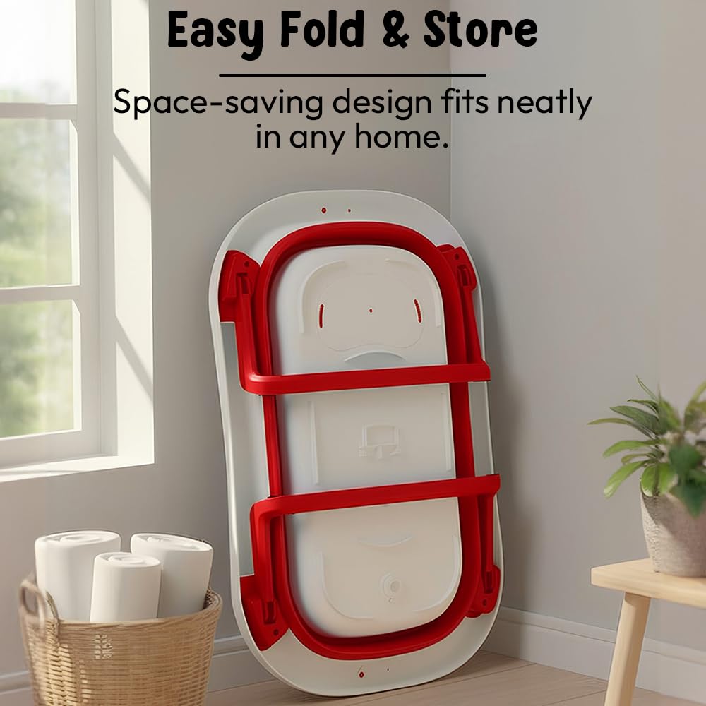 StarAndDaisy Bath Tub for Baby 0-3 Years/Foldable Bath tub for Kids with Cushion, Space Saving Design, Newborn Baby Folding Bathing Tub Girls & Boys, Easy to Store -Red