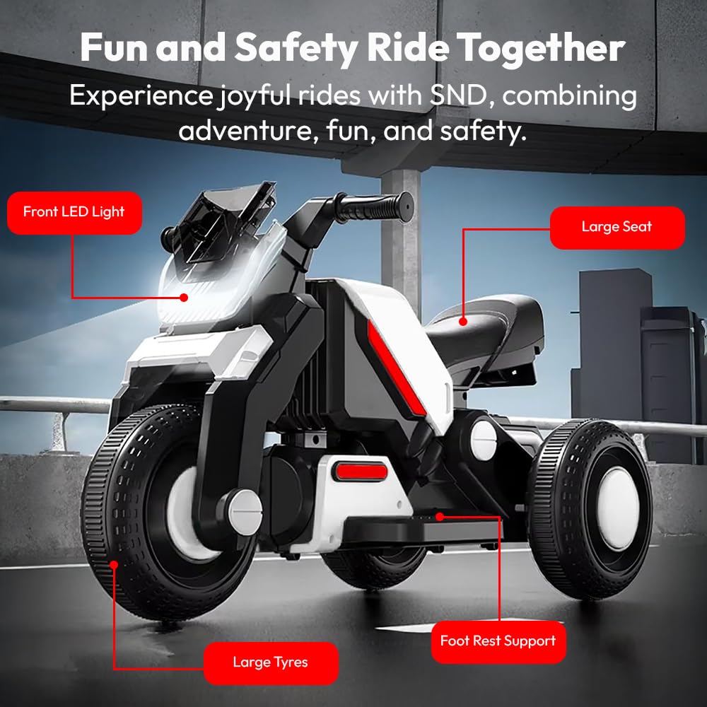 StarAndDaisy Electric Ride-On Vehicle for Kids & Toddler – 3 Wheel Rechargeable 6V Bike for Baby Child with LED Lights, Bluetooth Music, USB, Large Seat & Wide Tyre (Yellow)