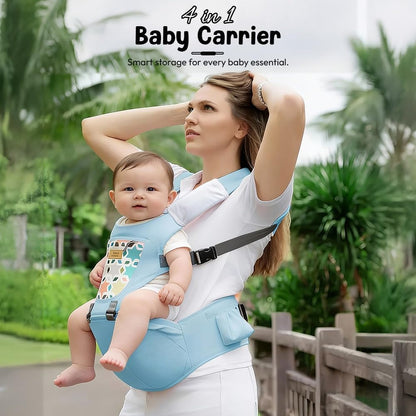 StarAndDaisy 4-in-1 Baby Carrier for 0 to 3 Year Baby/Kangaroo Bag with Comfortable Soft Hip Seat/Baby Carrier - 4 Carrying Positions with 2 Storage Pockets - Blue (4-in-1 Light Blue)