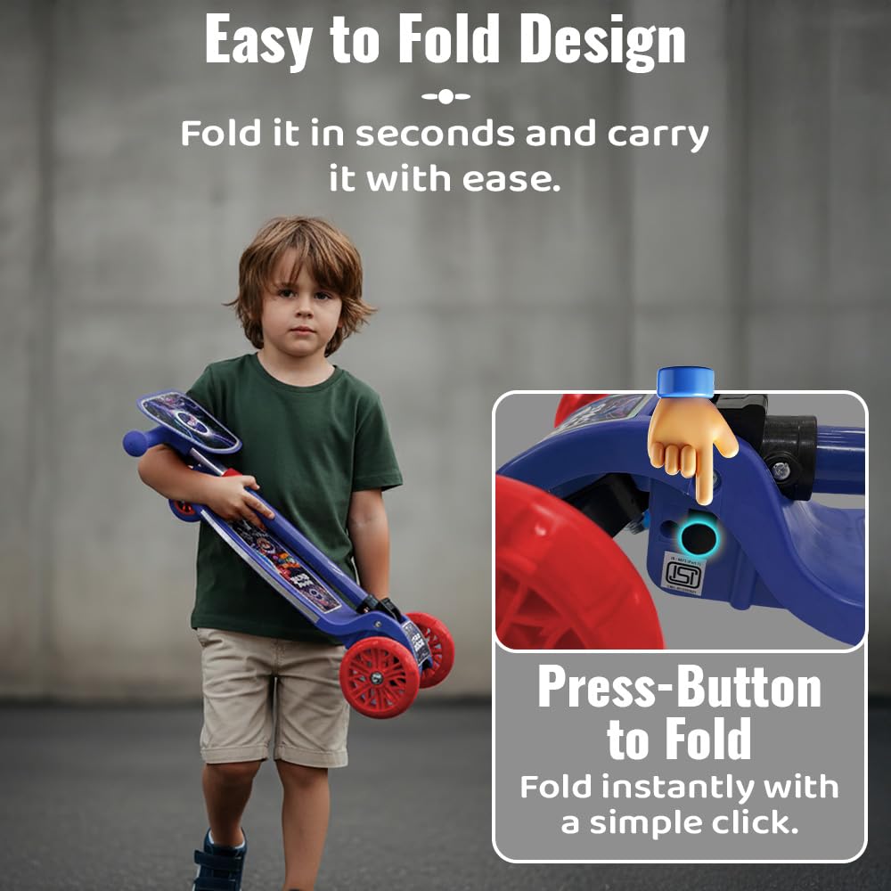 StarAndDaisy X NASA Kick Scooter for Kids 3+ Years, Foldable Skate Scooter for Children Girls & Boys with Multi-Level Height Adjustment, LED Wheels & Brakes -(Officially Licensed) (Red-Blue)