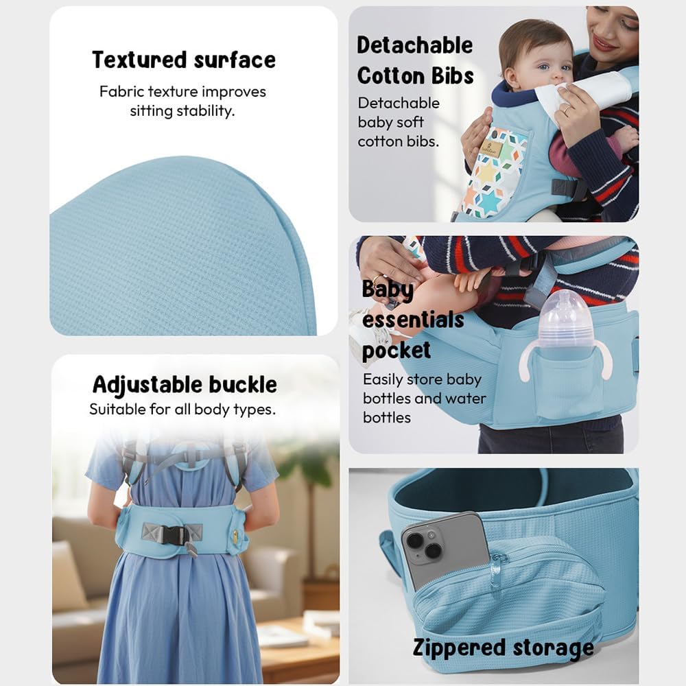 StarAndDaisy 4-in-1 Baby Carrier for 0 to 3 Year Baby/Kangaroo Bag with Comfortable Soft Hip Seat/Baby Carrier - 4 Carrying Positions with 2 Storage Pockets - Blue (4-in-1 Light Blue)