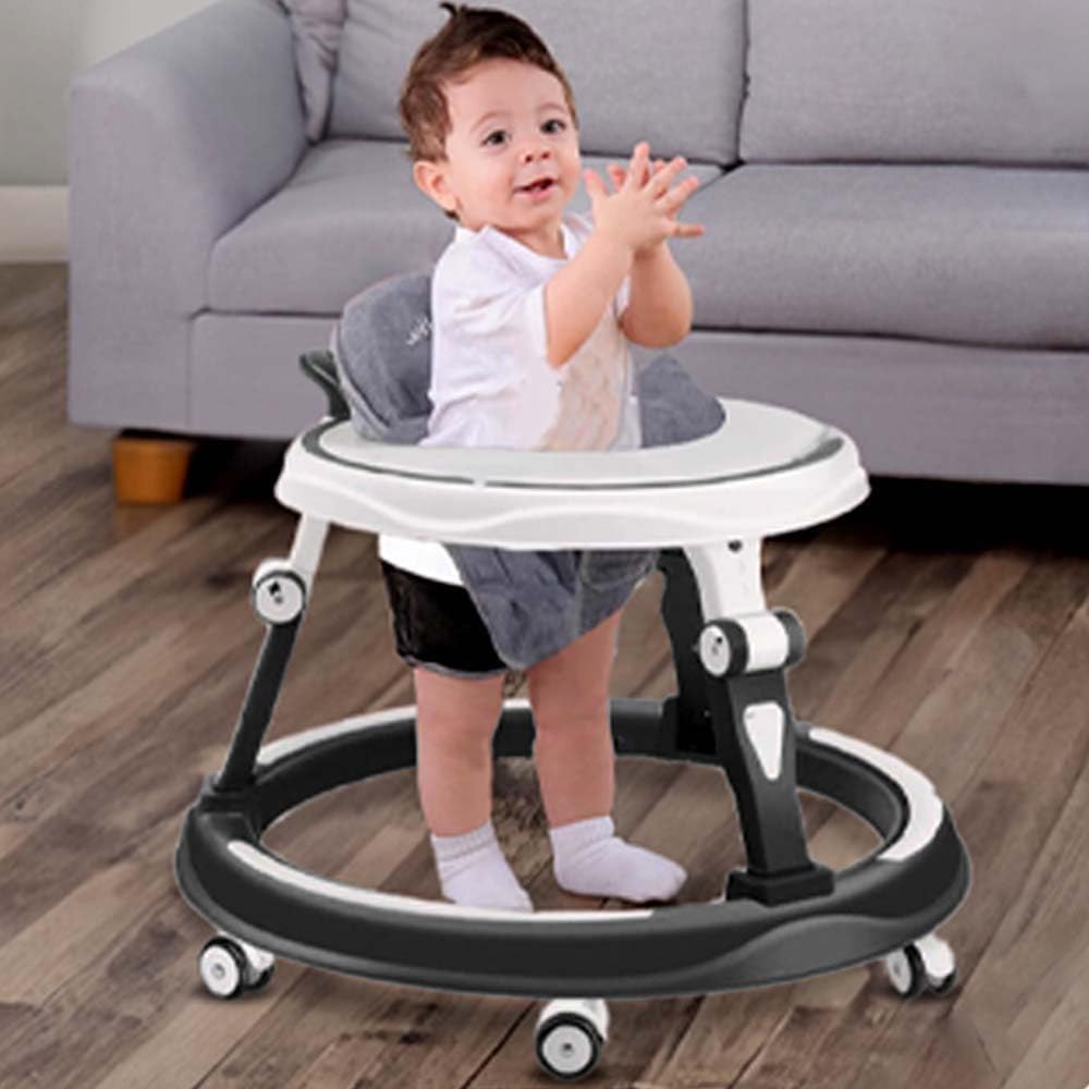 StarAndDaisy 360° Baby Walker with Adjustable Height/Walker for Kids 6-24 Months with Multi-Functional, Anti-Rollover & Foldable Design, Baby Boys & Girls (Black)