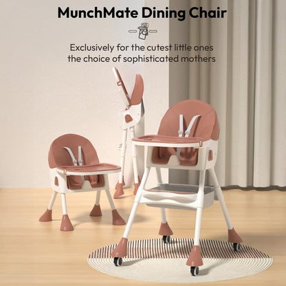 StarAndDaisy High Chair for Baby 6 Months to 5 Years/Adjustable Height Feeding Chair with 4 Reclining Seat Positions, Double Food Tray, Foldable Design & Wheels/High Chair for Baby - Coffee