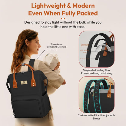 StarAndDaisy Diaper Backpack For Mothers For Travel/Diaper Bags For Mom With Multi Compartments, Insulated Bottle Pockets, Waterproof, Ultra Soft Oxford Fabric, 24Lt Capacity - Black