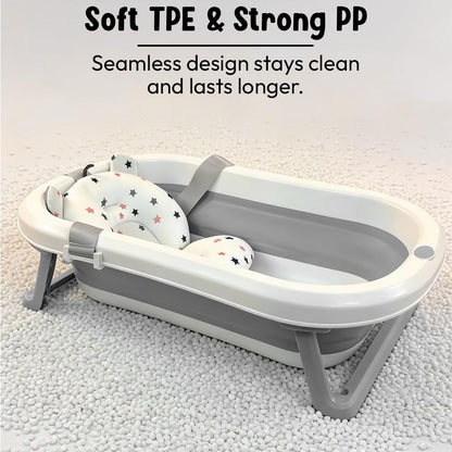 StarAndDaisy Bath Tub for Baby 0-5 Years/Foldable Bath tub for Kids with Cushion, Space Saving Design, Newborn Baby Folding Bathing Tub Girls & Boys, Easy to Store- Grey