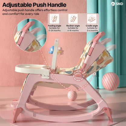 StarAndDaisy 5-in-1 Baby Rockers for 0 to 2 Years, Baby Multi Functional Rocker chair for Babies, Infants & Toddler with Removable Mattress, Swing & Bouncer/Cradle with adjustale Canopy & hanging toys - Pink