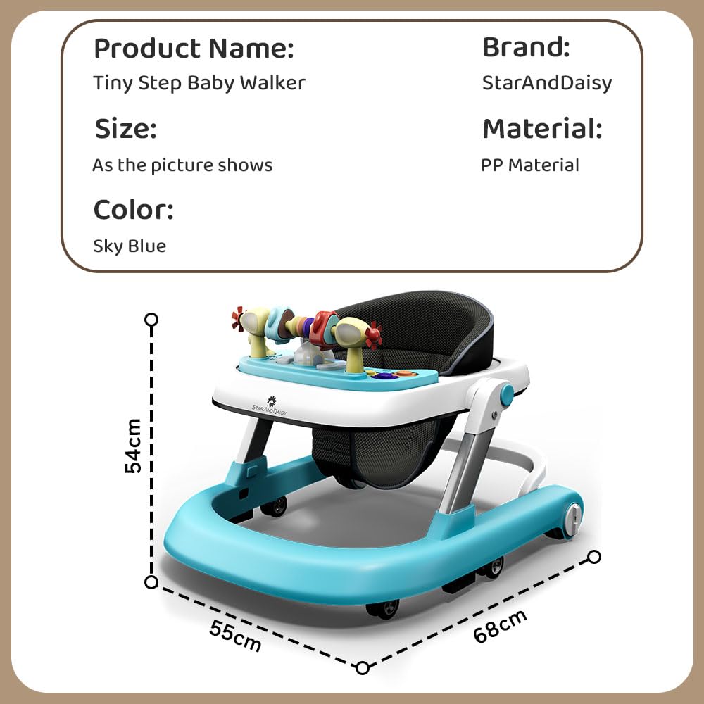 StarAndDaisy Baby Walkers for 6-24 Month Baby Boy Girl/Walker for Kids for 1 Years with Adjustable Height, Musical Tray/WalkerBaby. Blue white