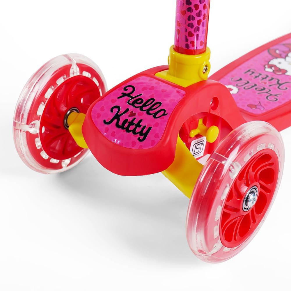 StarAndDaisy X Hello Kitty Kick Scooter for Kids 3+ Years, Foldable Skate Scooter for Children Girls & Boys with 4 Level Height Adjustment, LED Wheels & Brakes -(Officially Licensed) Red