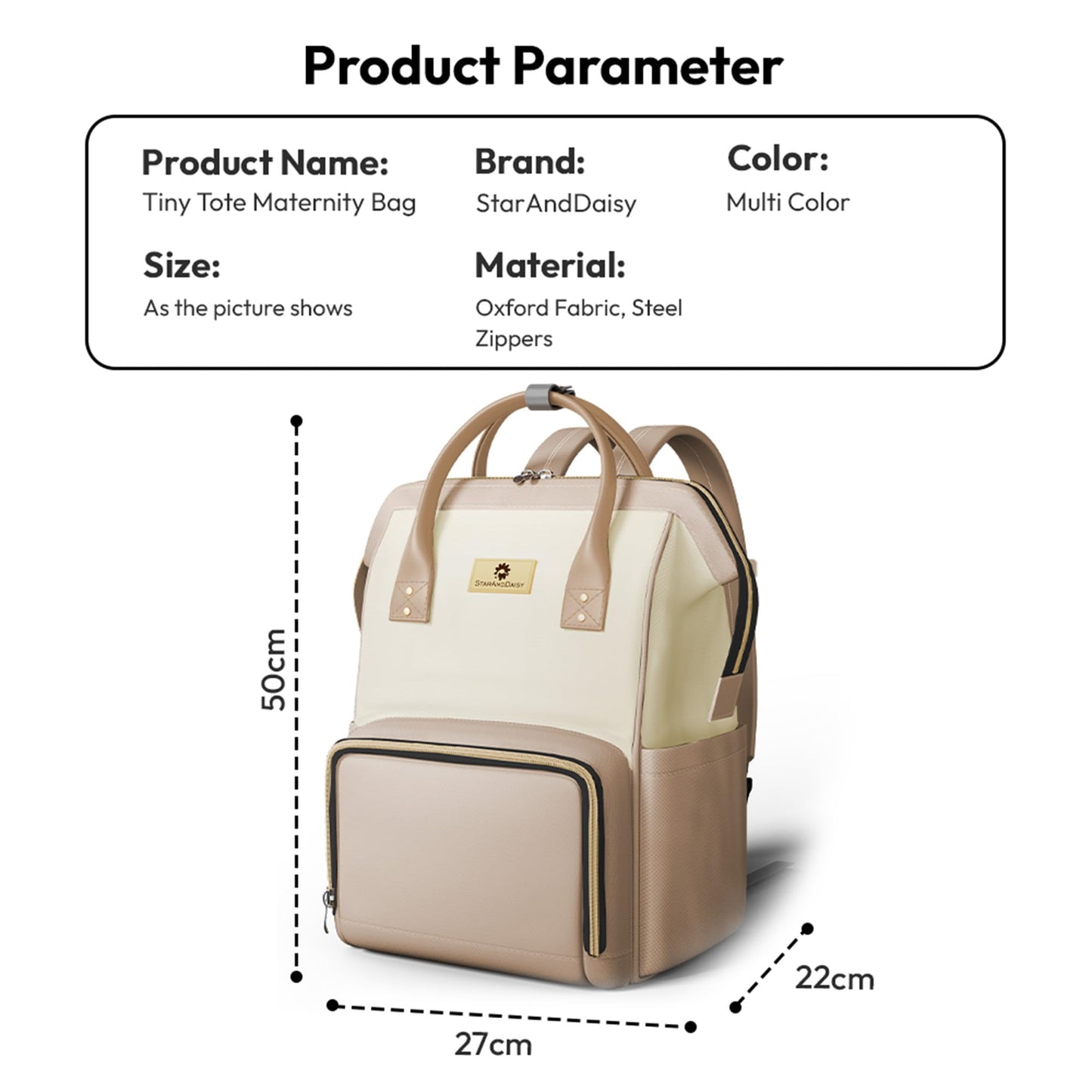 StarAndDaisy Diaper Bag for Mothers for Travel / 30L Lightweight Hospital Bag with 3 Insulated Bottle Pockets/Baby Bag for Mother Travel & Diaper Bag for Baby – Brown Beige
