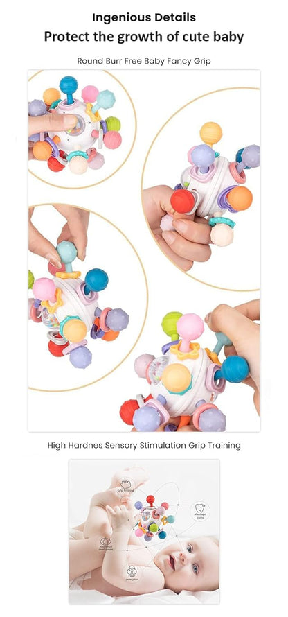 StarAndDaisy Teether Teething Toys for Baby 6-12 Months Kids, Soft Silicone & BPA Free (Mball-Grey-Multicolor)