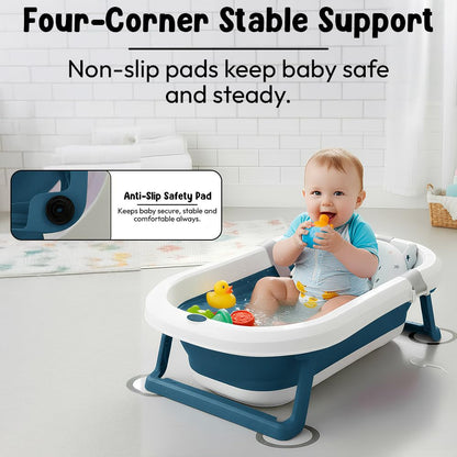 StarAndDaisy Bath Tub for Baby 0-5 Years/Foldable Bath tub for Kids with Cushion, Space Saving Design, Newborn Baby Folding Bathing Tub Girls & Boys, Easy to Store- Dark Blue