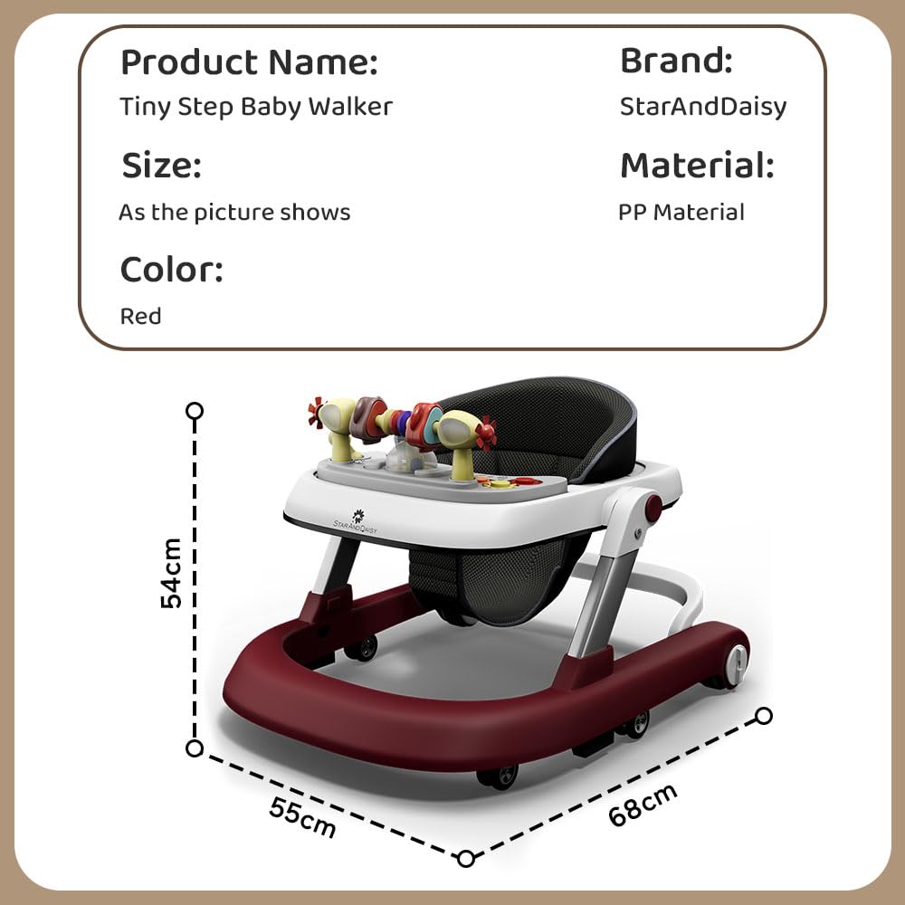 StarAndDaisy Baby Walkers For 6-24 Month Baby Boy Girl/Walker For Kids For 1 Years With Adjustable Height, Musical Tray/WalkerBaby With Brakes Prevant from Falling,Red
