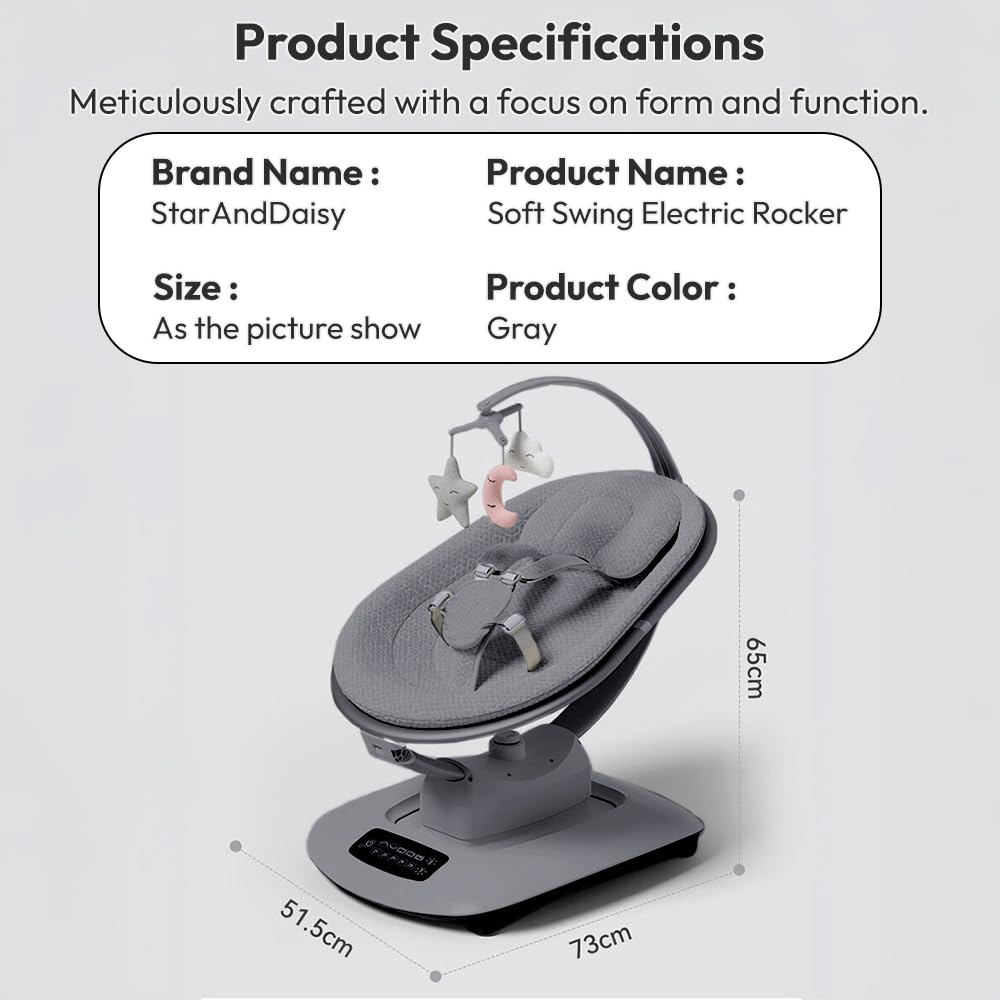 StarAndDaisy Electric Swing for Baby Automatic/Baby Swing for 0 to 2 Years with Adjustable Backrest/Baby Rocker Swing with 5 Levels of Speed, Light Weight, Play Toy-Grey