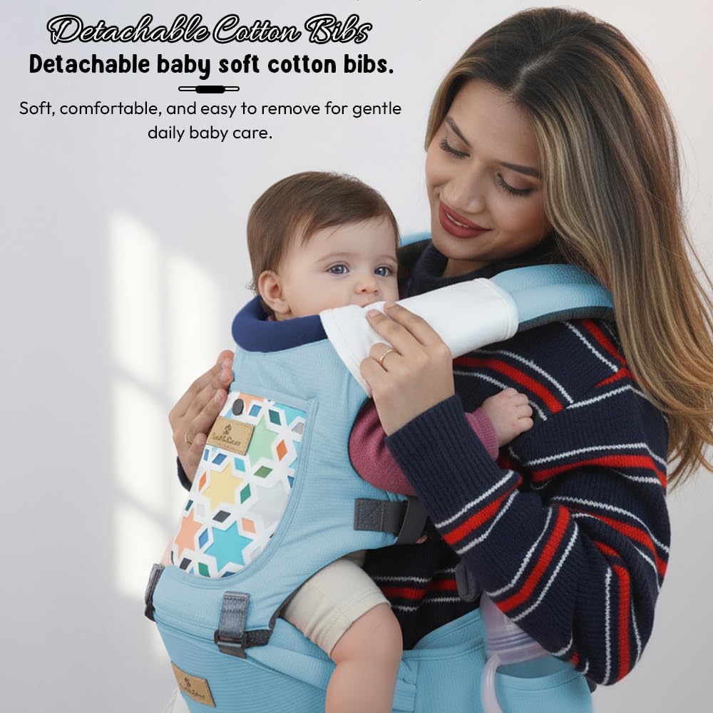 StarAndDaisy 4-in-1 Baby Carrier for 0 to 3 Year Baby/Kangaroo Bag with Comfortable Soft Hip Seat/Baby Carrier - 4 Carrying Positions with 2 Storage Pockets - Blue (4-in-1 Light Blue)