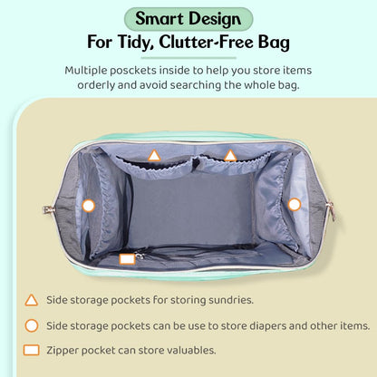 StarAndDaisy Diaper Bag for Mothers for Travel – 27L Lightweight Waterproof Leatherite Diaper Bag/Baby Bag for Mother Travel with 15 Multi-Purpose Pockets & Quick Access Diaper Pocket - Green