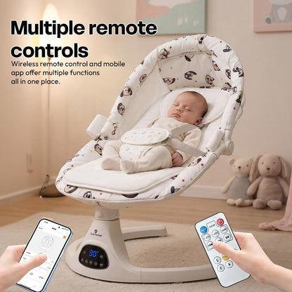 StarAndDaisy baby rockers for 0 to 2 years, Baby Multi functional rocker for babies, Infants & Toddler with mattress, 5-level Automatic Swing & Bouncer/ cradle with touch panel & hanging toys (601-Beige)
