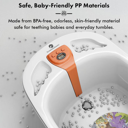 StarAndDaisy Baby Bath Tub for 0 to 5 Years/Bath Tub for Kid 0-3 Years/Infants Bathtub with Temperature Censor & Baby Bath Sling/seat, Antislip Baby Bath tub with Bath Chair (White-Orange)