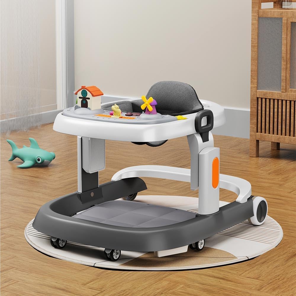 StarAndDaisy Baby Walker / Walker For Kids 6-18months With Anti Fall Brake Pads / Push Walker 3 Speed Height Adjustment,Multi-Level Seat Adjustment,Recreational Music Toy Bar (Elegant - Grey)