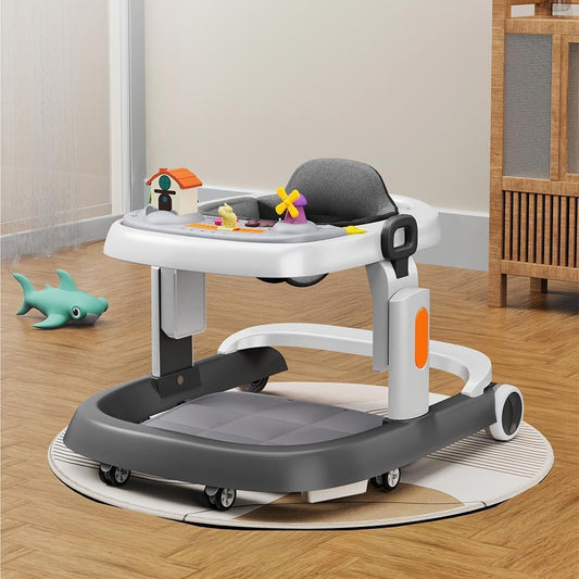 StarAndDaisy Baby Walker / Walker For Kids 6-18months With Anti Fall Brake Pads / Push Walker 3 Speed Height Adjustment,Multi-Level Seat Adjustment,Recreational Music Toy Bar (Elegant - Grey)